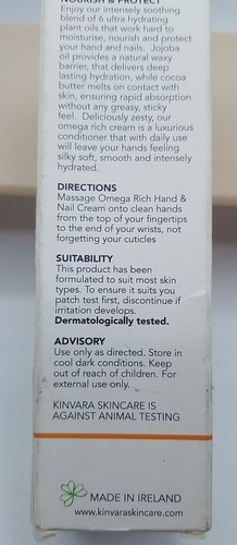 Crema de manos y uñas rica en omega para el cuidado de la piel natural Kinvara jojoba y manteca de cacao 2 oz - Imagen 3 de 5