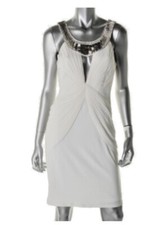 Sue Wong Nocturne Ivory Beaded Ruched Chiffon Dress Size 8 Cutout