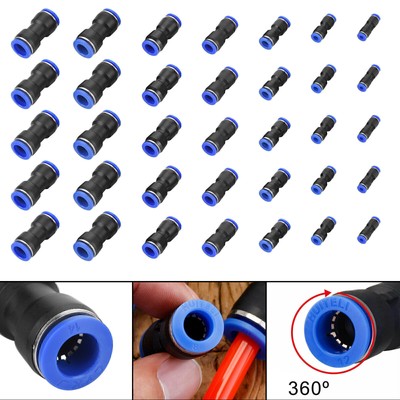 Quick 35 Pcs Straight Push Connectors 4/6/8/10/12/14/16mm Air Line Pneumatic