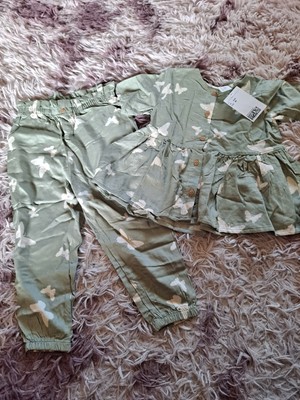H&M salbeigrüner Schmetterling 2-teiliges Set Alter 2-3 Jahre neu mit Etikett 