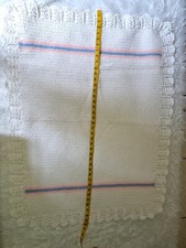 BEAUTIFUL NEW HANDMADE CROCHET BABY BLANKET/AFGHAN White With Pink/ Blue Stripe