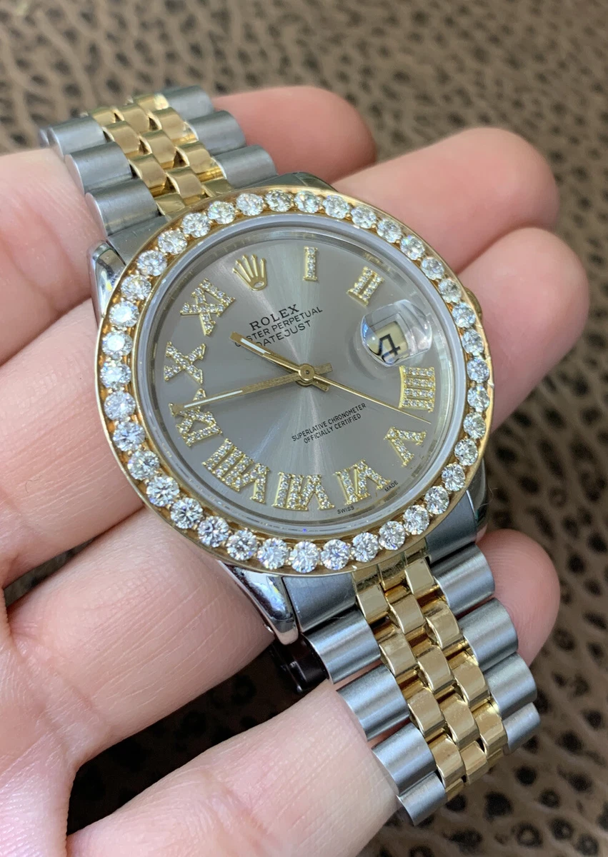 Rolex Datejust 36 Steel Yellow Gold Silver Dial Diamond Bezel Mens