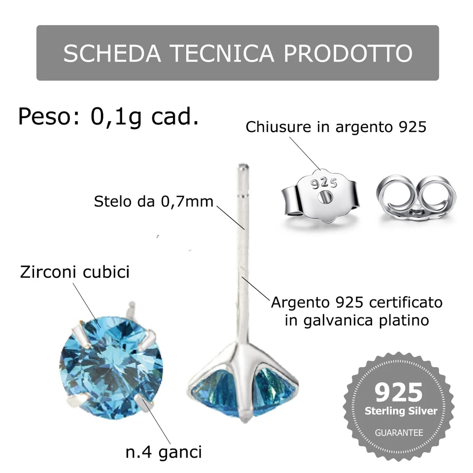 Coppia di Orecchini Punti Luce Acquamarina in argento 925 - Rainbow Collection - Immagine 3 di 4