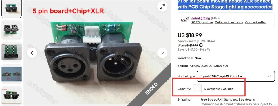 7r 5r 15r Beam moving heads XLR socket with PCB Chip Stage lighting accessories - Image 2 of 4