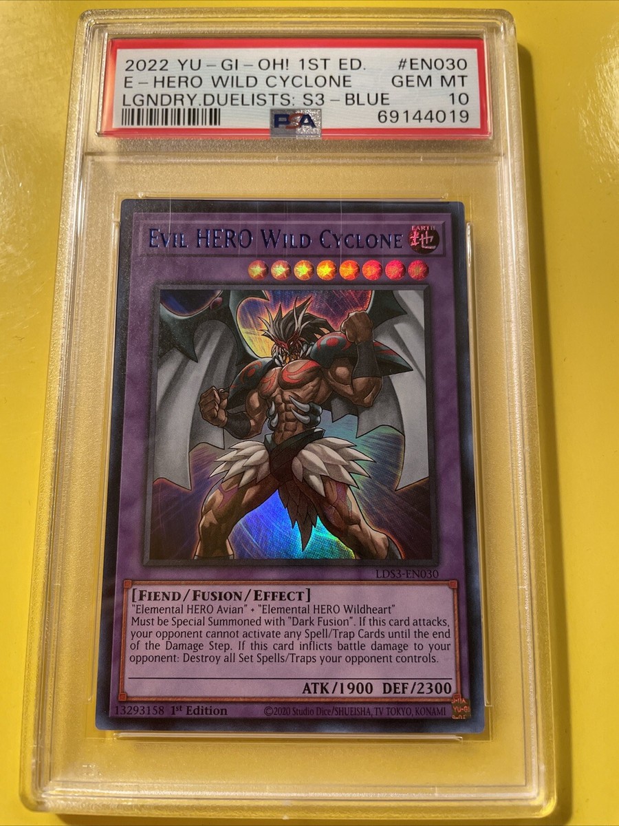 YuGiOh EVIL HERO WILD CYCLONE #LDS3-EN030🔥PSA 10 GEM🔥1st ED-2022