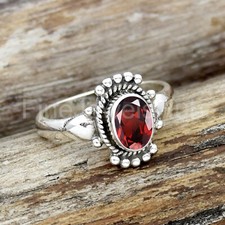 Faceted Garnet Ring, 925 Sterling Silver Ring, Handmade Boho Ring Women's Ring