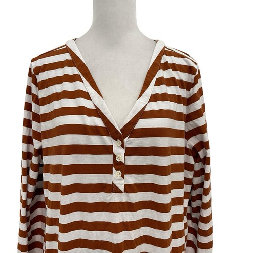 Garnet Hill Stripe V-Neck T-Shirt Dress Organic Cotton Brown White size XL - Picture 2 of 7
