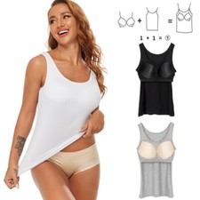 Women Comfort Tank Top Stretch Wide Strap Camisole with Built In Bra Underwear