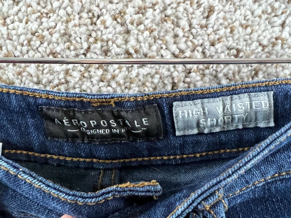 Pantalones Cortos Aeropostale Cintura Alta Para Mujer Talla 0 Azul Denim Corte Pantalones Cortos Foto 2 de 4