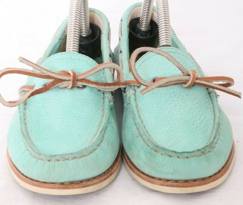 Frye 72548 Quincy Tie Agua Blue Leather Moc Toe Boat Loafer Shoes Women's 6.5 M - Picture 4 of 9