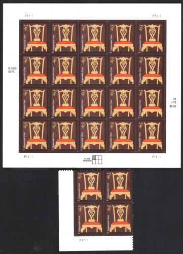 US AMERICANA 2007 Scott 3755 4c CHIPPENDALE CHAIR PLATE BLOCK 4 + 20 STAMP SHEET - Afbeelding 1 van 7