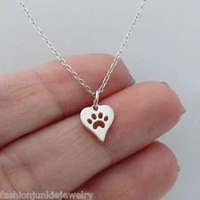 Tiny Paw in Heart Necklace - 925 Sterling Silver - Paw Print Charm Cat Dog Pet