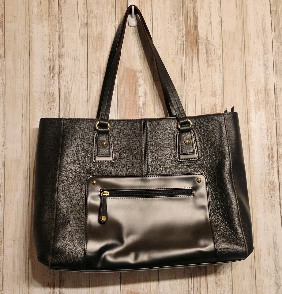 Bolso de Mano de Cuero Emma Fox Park Avenue Bolso de Trabajo para Laptop Bolso de Mano para Pasar la Noche Cartera Negro Foto 2 de 4