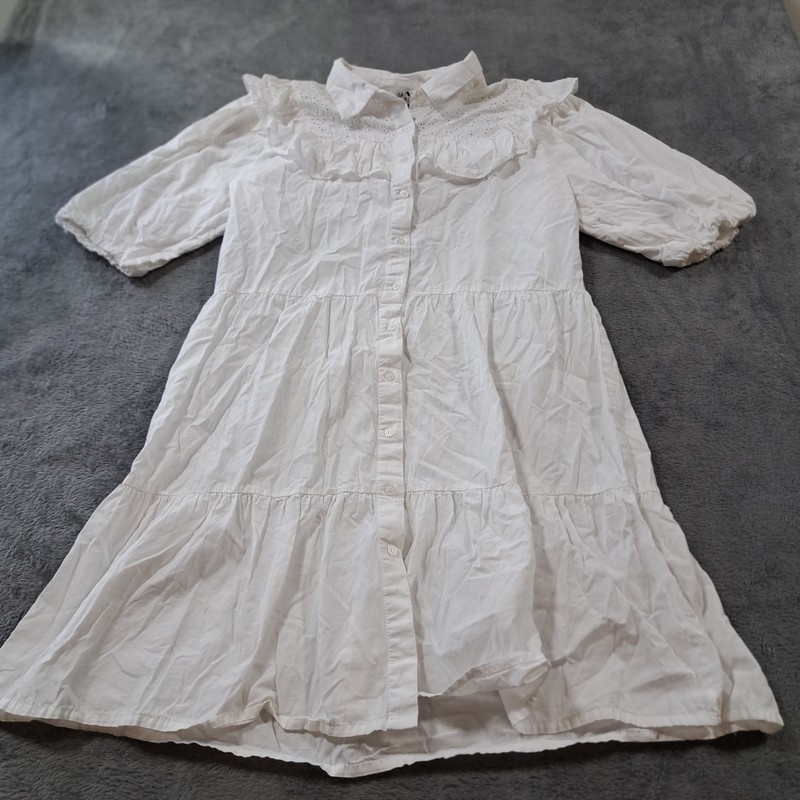 Influence White Cotton Peasant Dress Girls Size 14 Button Front Outdoor