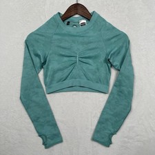 Gymshark Women's Adapt Seamless Long Sleeve Crop Top Size Small Aqua Thumb Holes
