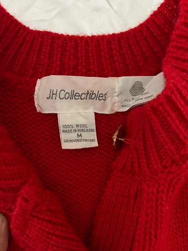 JH Collectibles Size Medium Red Sweater Wool Sweater Button Front 2 Pockets - Picture 7 of 8