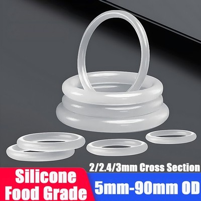 20PCS Food Grade O-Ring 2 - 3mm Cross Section Clear Silicone Rubber 5-90mm OD