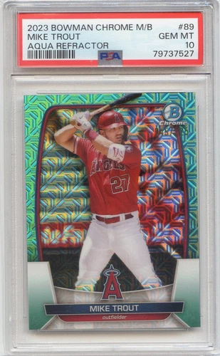 Mike Trout 2023 Bowman #89 Chrome Mega Box Aqua Mojo Refractor /225 MLB PSA 10