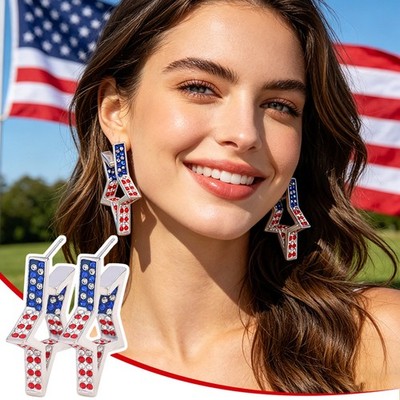 1Pairs Patriotic Five Point Star Earrings Colorful USA Flag Stud Drop Earrings