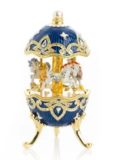Keren Kopal Blue Wind up Music  Horse Carousel Decorated with Austrian Crystals