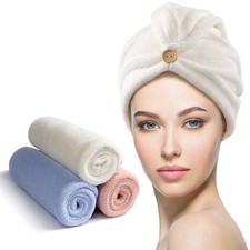 3 Pack Hair Drying Towels, Hair Towel with Button, Super Absorbent Microfiber