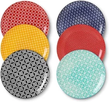 DOWAN 10" Colorful Dinner Plates Set of 6, Ceramic Colorful Abstract