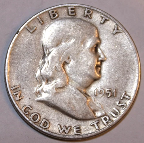 1951-S Franklin Silver Half Dollar - Circulated - Very Fine - #0641EB