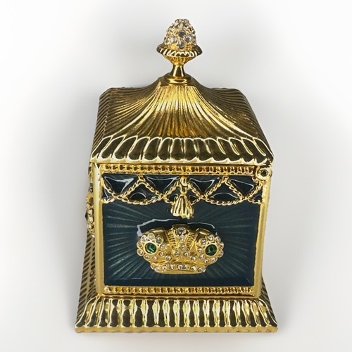 Wendy Reed Green Enameled Trinket Box Swarovski Crystals 14k Gold Plate Finish - Picture 2 of 8
