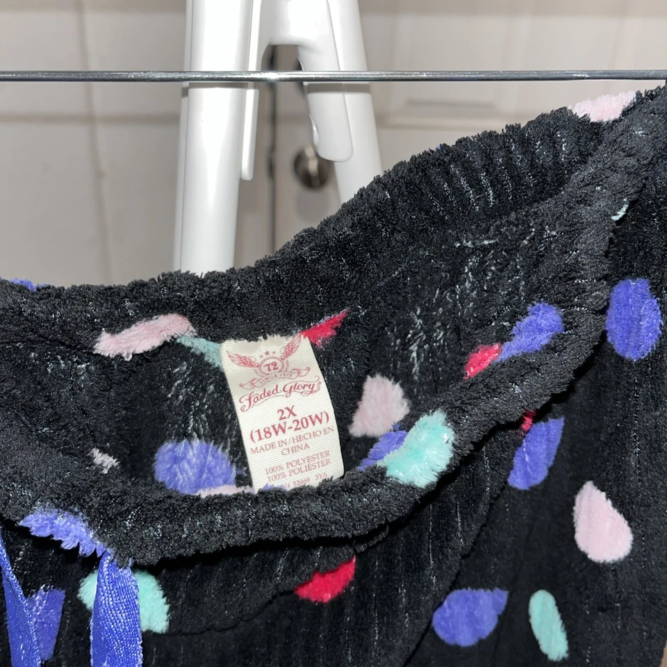 Pantalones de pijama Faded Glory talla grande 2X polar negro lunares a punto ropa de dormir pantalones Foto 4 de 4