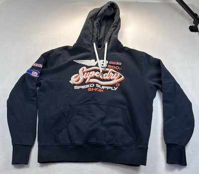 Superdry Hoodie Mens 2XL  Blue Pullover Graphic Logo Fleece