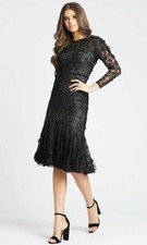 Mac Duggal New 3D Floral Appliqué Long Sleeve Cocktail Dress Size 12