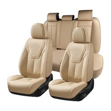 Automotive Seat Covers, Beige Car Seat Cover Full Set, Luxury Faux Nappa Leat...