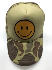 Smiley Face Otto Trucker Hat Camo Green Unisex Adults OSFM Snapback Foam Panel