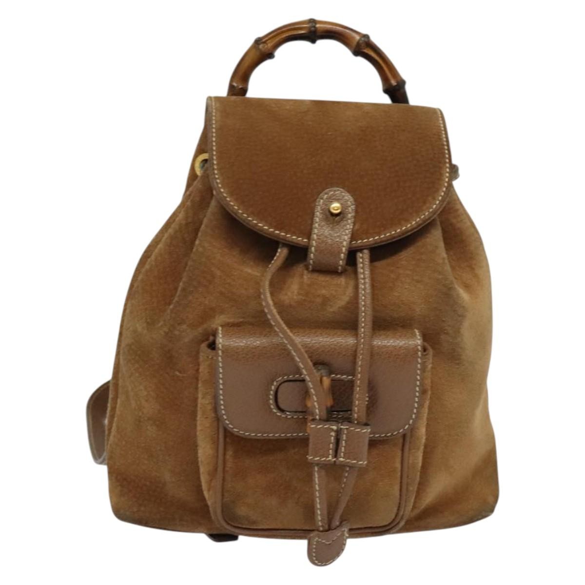 Gucci Vintage Bamboo Suede Brown Suede Backpack Bag Gucci bamboo brown suede backpack | Mercari main image 3