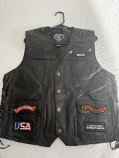 Diamond Plate Buffalo Leather Biker Vest XL 1...