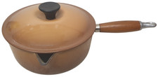 Image of Vintage Le Creuset Hazelnut 20cm Saucepan With Lid & Wooden Handle