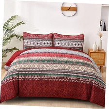 Boho Quilt Set Bohemian Quilt Bedding Set, Lightweight Bed Decor Queen Red