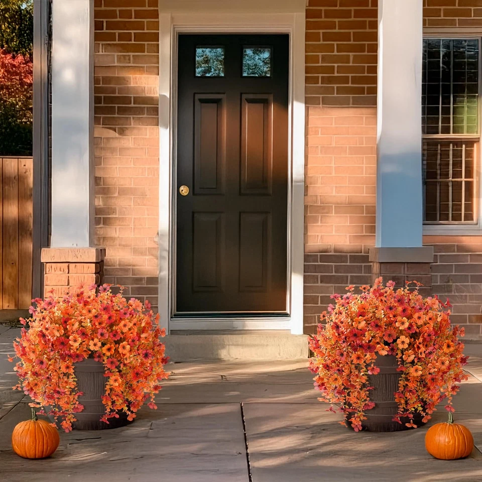 2 peças de flores falsas de margarida, decoração de outono resistente a UV para quintal, laranja - Imagem 4 de 4