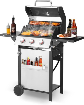 #ad #ad 3 Burner Propane Gas Grill Stainless Steel Cabinet BBQ Grill with Side Table $169.99