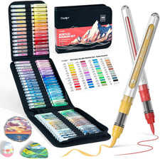 48 Colors Acrylic Paint Markers with Canvas Bag, Water-Based No-Bleed Paint Pens