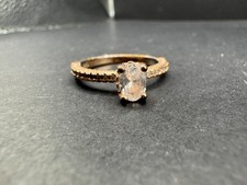 Vtg Sterling Silver 925 Gold Tone Oval Cut Engagement Ring CZ Pave Band Sz 9.5