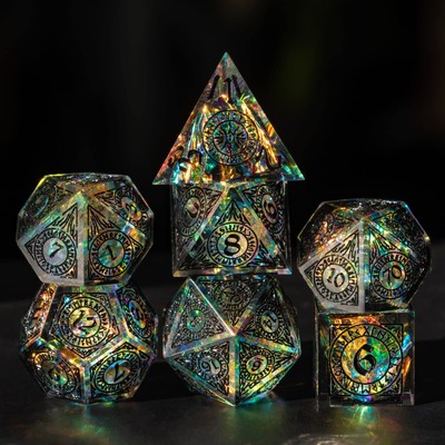 Cusdie Sharp Edges DND Dice Set 7 pcs Polyhedral RPG Gaming Handcrafted Black