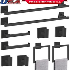10 Piece Bathroom Hardware Set Matte Black Towel Bar Hooks Toilet Paper Holder