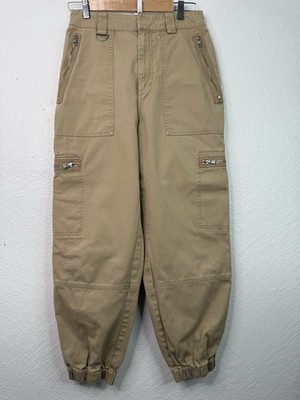 Aritzia TNA Cargo Joggers Womens Pants 100% Cotton Tan Size L Zip Pocket