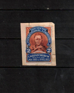 NEW ZEALAND 1907 2d INTERNATIONAL EXHIBITION at CHRISTCHURCH CINDERELLA LABEL