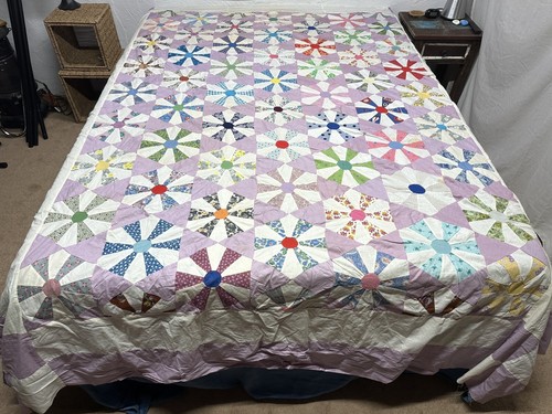 Edredón de rueda de resorte de vagón hexagonal multicolor de colección cosido a mano y a máquina - Imagen 3 de 14
