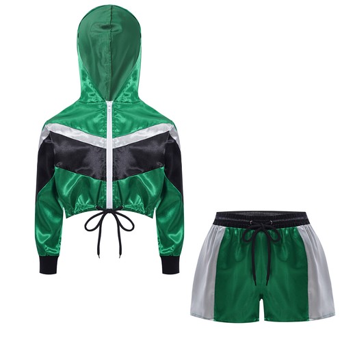 Kids Girls Hooded Workout Sportswear 2 Pcs Jacket Modern Clothing Set Hip Hop - Picture 14 of 41