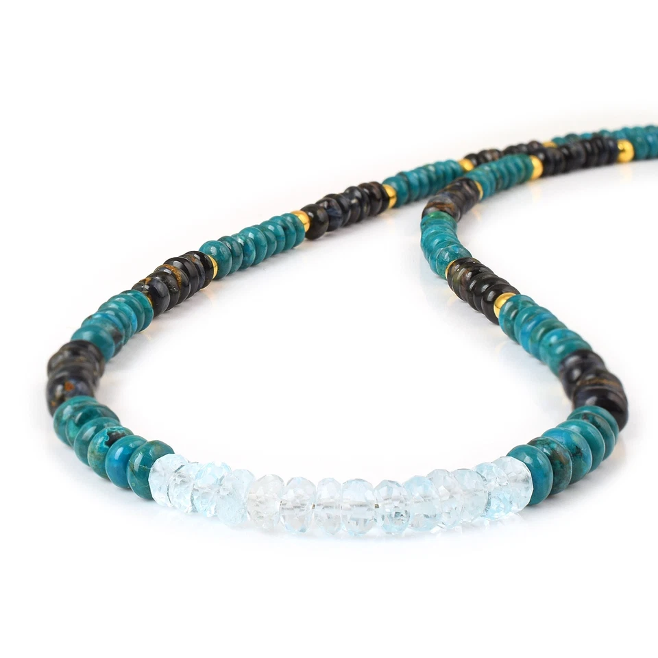 Naturale Topazio Blu Crisocolla & Pietersite Gemma Catena Perline Collana Regalo - Immagine 4 di 4