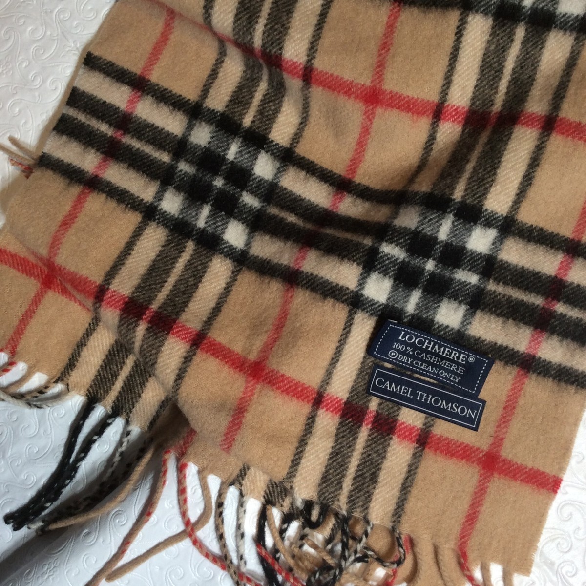 Lochmere Camel Thomson 100% Cashmere Scarf Tartan Wrap Nova Check