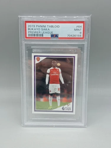 stickers 2019 Panini Tabloid Premier League Bukayo Saka 364 Rookie PSA 9